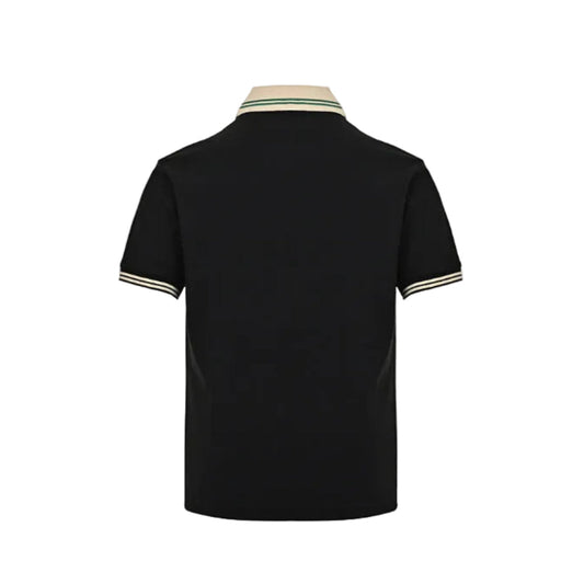 Gucci Black Piqué Contrast Collar GG Monogram Embroidered Stripe Tipped Polo Shirt