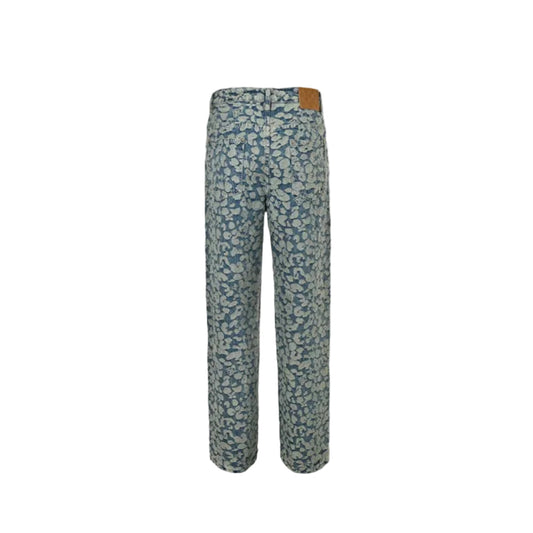 Louis Vuitton Leopard Jacquard Wide-Leg Jeans — Blue Grey