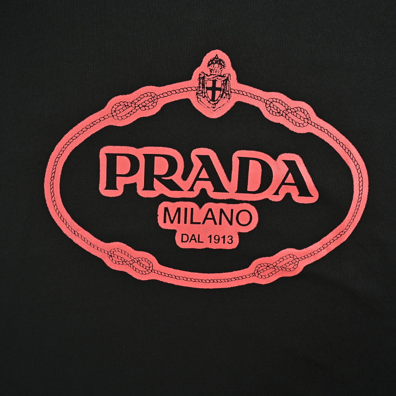 PRADA Milano Dal 1913 Oval Badge Flock Print Crewneck Tee PRD Black