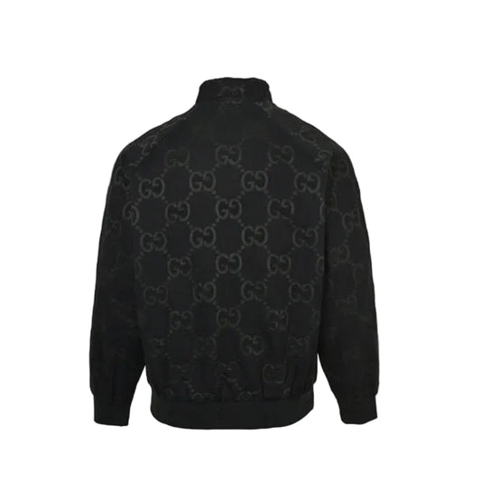 Gucci Black Monogram Jacquard Full-Zip Stand Collar Bomber Jacket