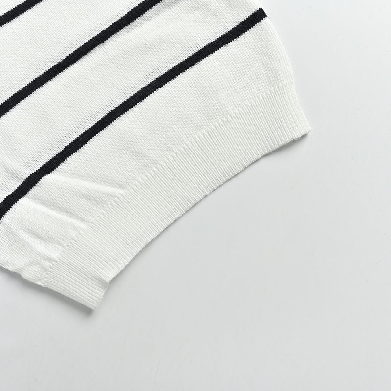 PRADA Breton Stripe Knit Polo Shirt PRD White Black