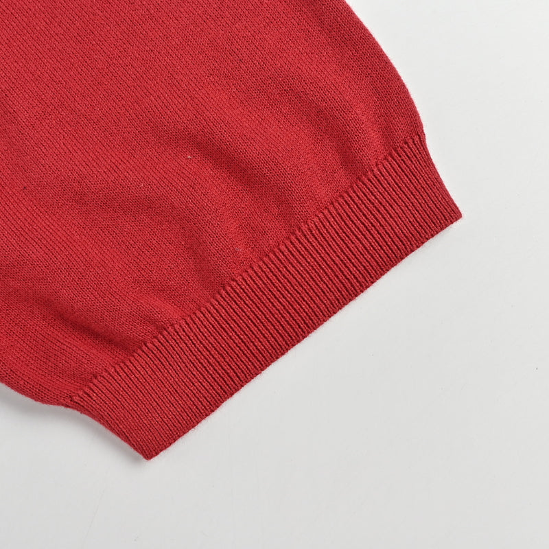 PRADA Milano Crest Embroidery Fine-Gauge Knit Polo Shirt PRD Crimson Red