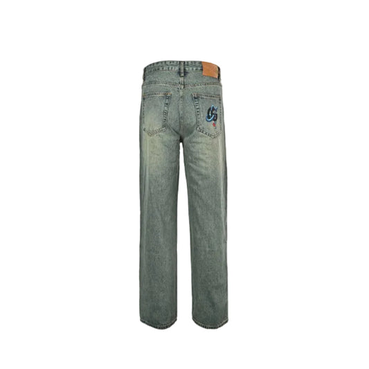 Gucci Light Blue Marble-Wash Straight Denim Pants