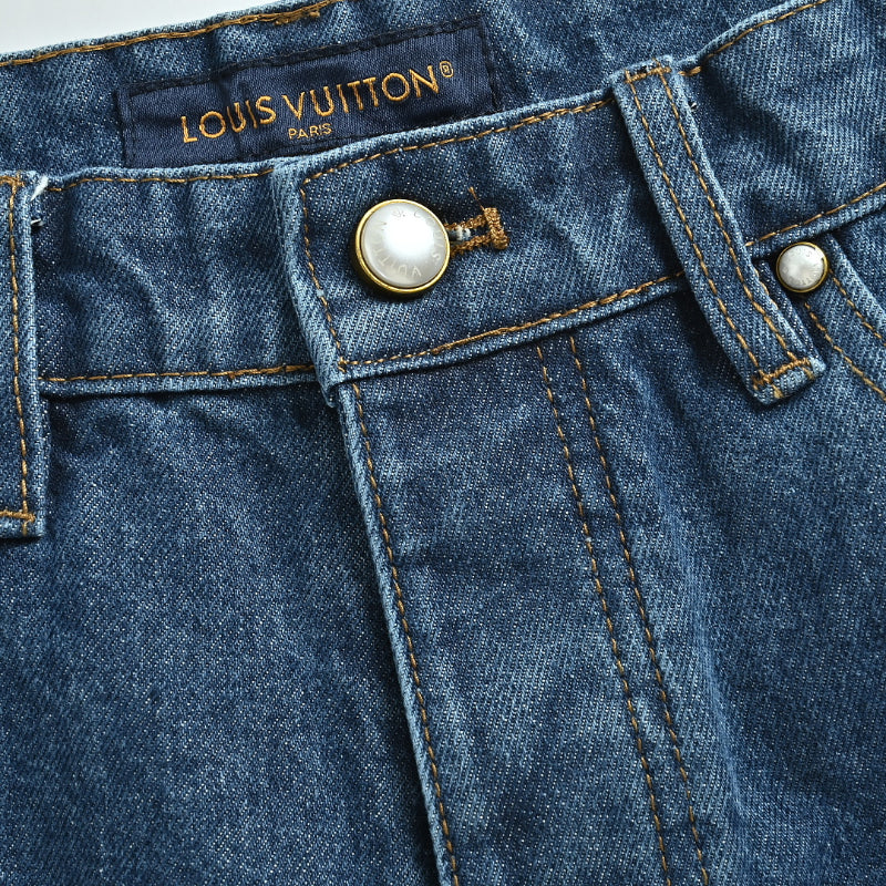 Louis Vuitton Leather Patch Washed Denim Shorts — Mid Blue