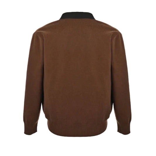 Louis Vuitton Monogram Button Deep V-Neck Knit Pullover – Brown / Black