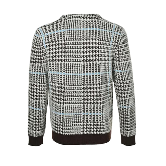 Louis Vuitton Glen Plaid Houndstooth Bouclé Knit V-Neck Cardigan – Black / White / Blue