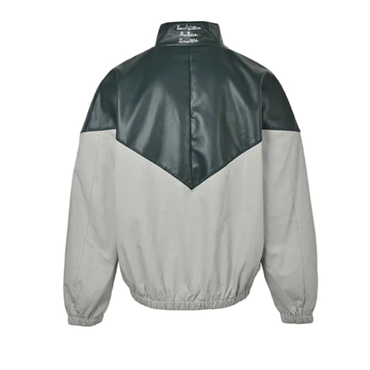 Louis Vuitton Cursive Logo Leather & Nylon V-Panel Jacket – Forest Green / Grey