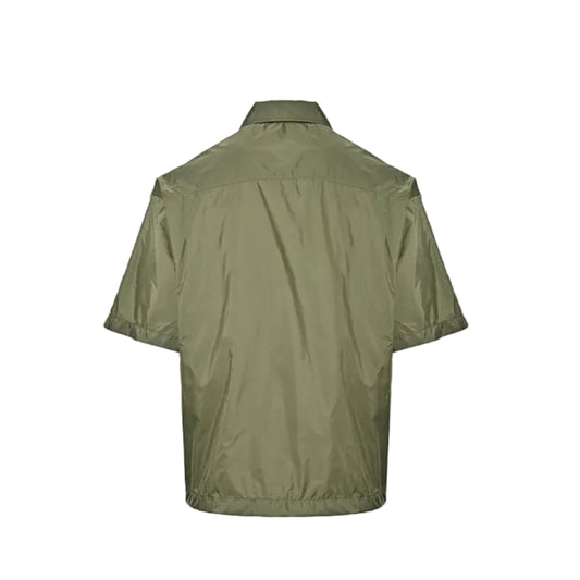 PRADA Re-Nylon Triangle Logo Short Sleeve Zip Shirt Jacket PRD Army Green