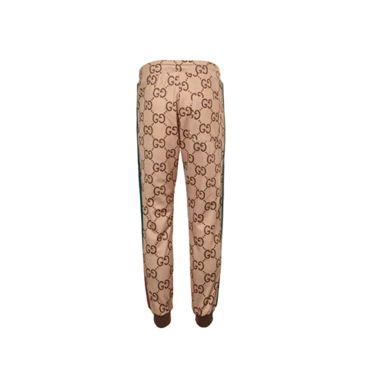 Gucci Beige Allover Monogram Mesh Jogger Pants with Dual-Stripe Detail