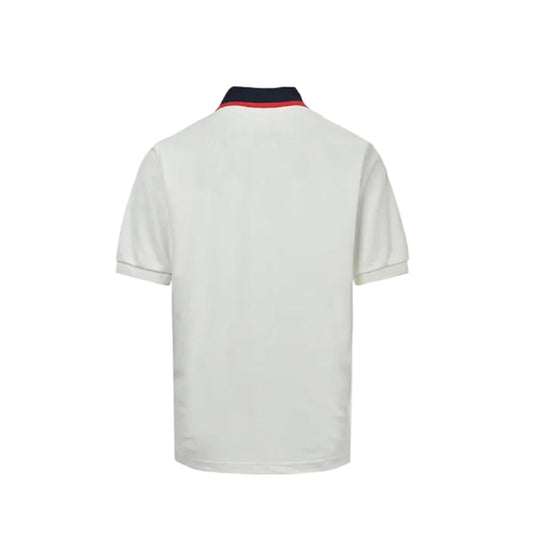 Gucci White Navy-Red Contrast Collar Horsebit GG Piqué Polo