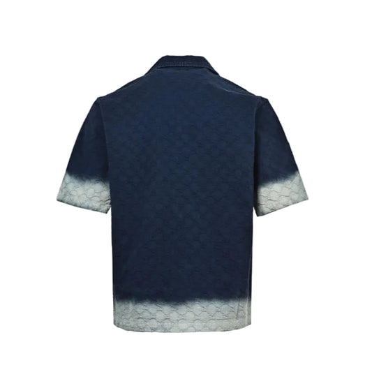 Gucci Navy GG Jacquard Ombré Camp Collar Shirt