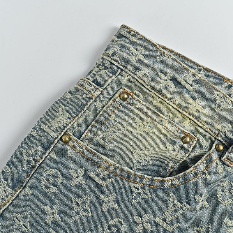 Louis Vuitton Monogram Jacquard Straight Jeans — Light Wash