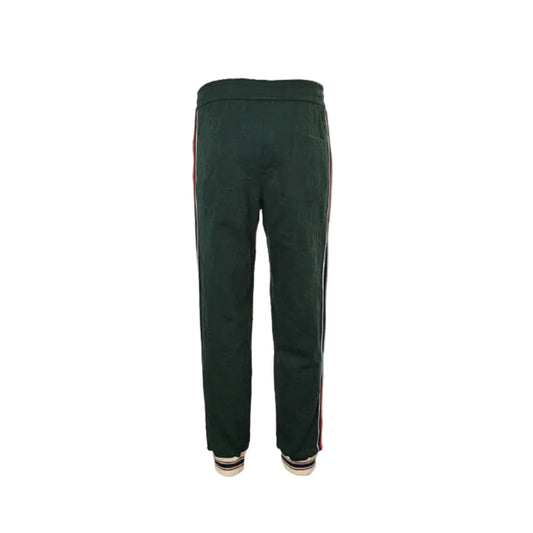 Gucci Forest Green Tone-on-Tone Jacquard Jogger Pants with Tri-Stripe Detail