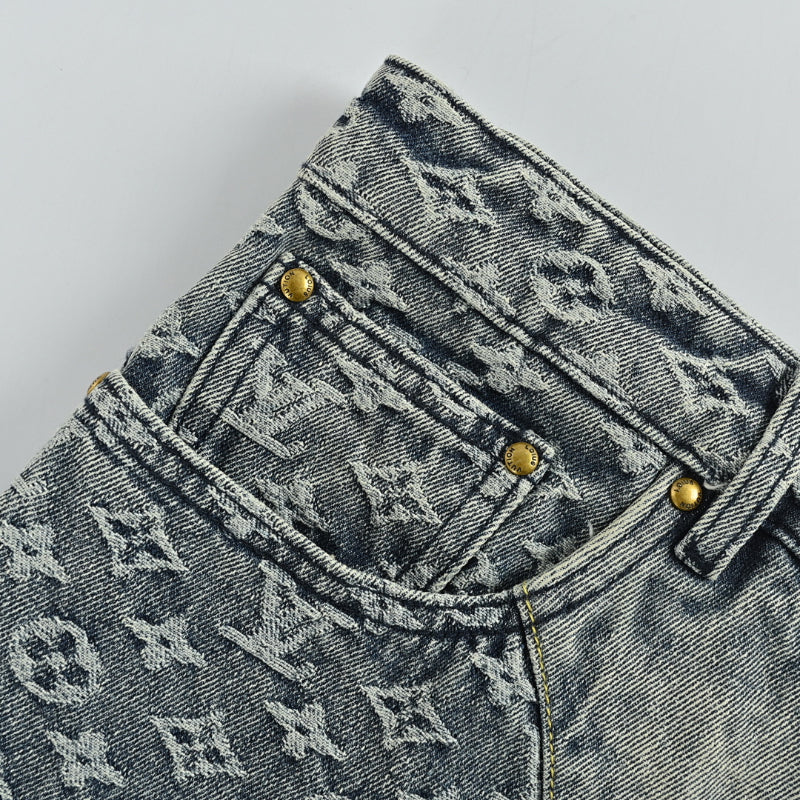 Louis Vuitton Monogram Distressed Wide-Leg Jeans — Grey Wash