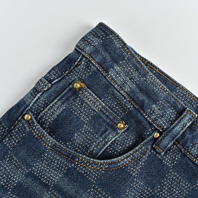 Louis Vuitton Damier Check Jacquard Straight Jeans — Indigo
