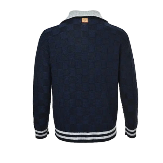 Louis Vuitton Pixel Logo Damier Knit Zip Jacket – Navy / Grey