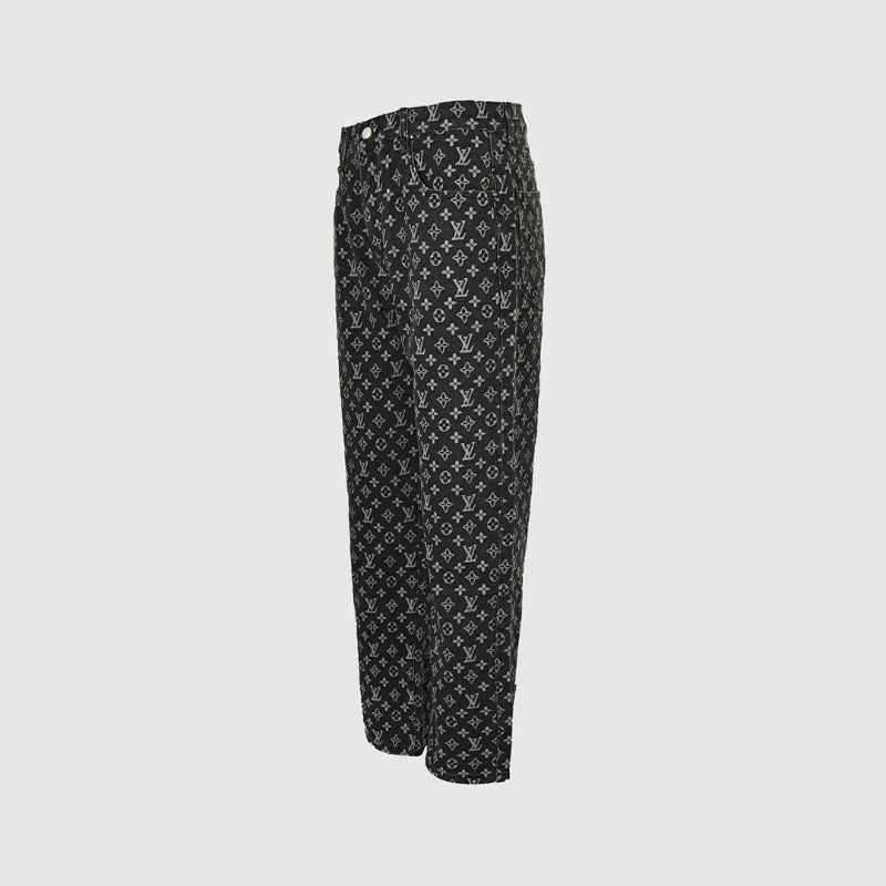 Louis Vuitton Monogram Jacquard Wide-Leg Jeans — Black x Grey