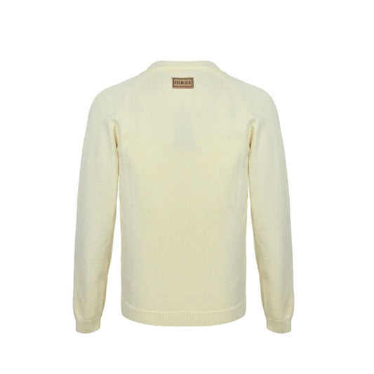Gucci Ivory Fine Knit V-Neck Cardigan with Patch Pockets
