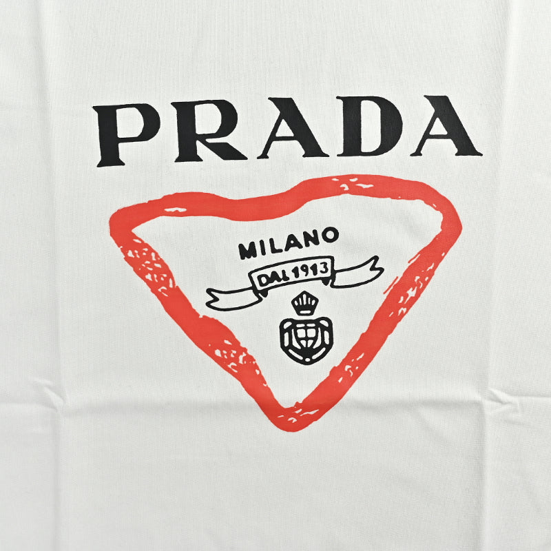 PRADA Milano Dal 1913 Brushstroke Triangle Graphic Crewneck Tee PRD White