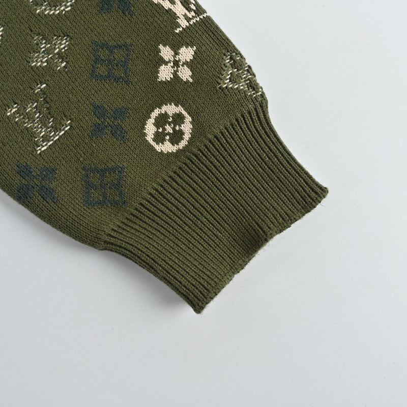 Louis Vuitton Monogram Jacquard Knit Sweater – Olive Green