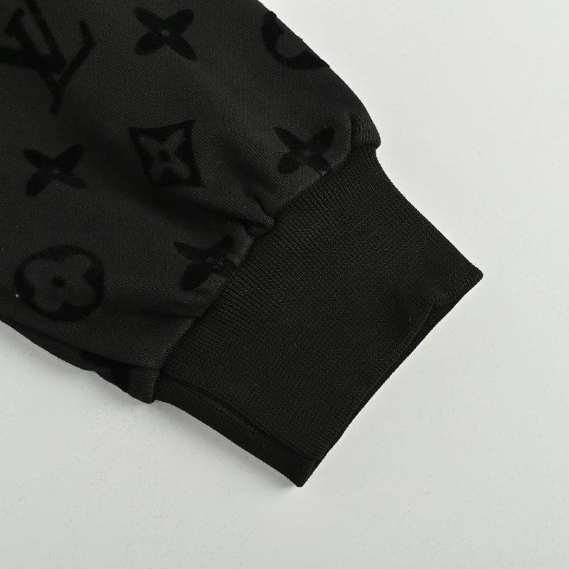 Louis Vuitton Monogram Tonal Flocked Pullover Hoodie – All Black