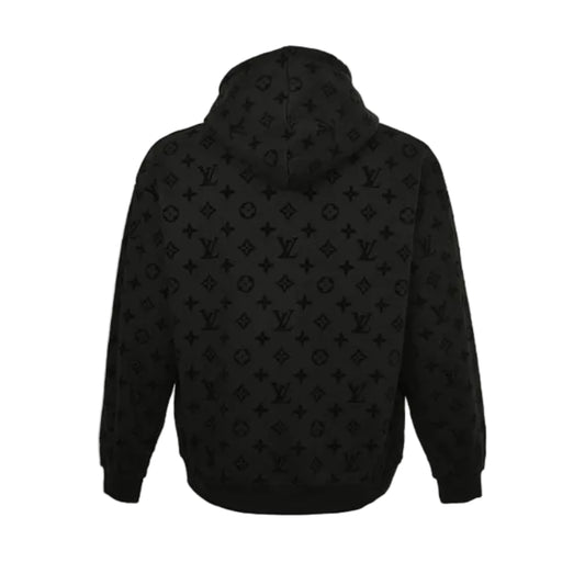 Louis Vuitton Monogram Tonal Flocked Pullover Hoodie – All Black