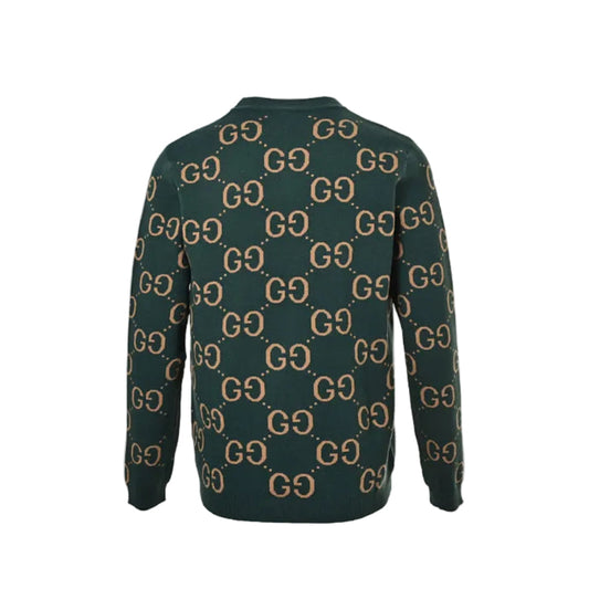 Gucci Forest Green All-Over Monogram Jacquard Crewneck Knit Sweater