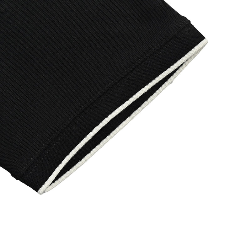PRADA Milano Double Stripe Tipping Triangle Embroidery Piqué Polo Shirt PRD Black