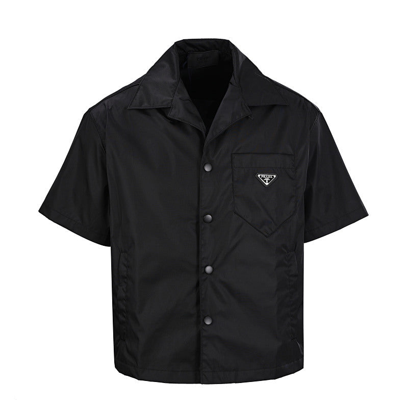 PRADA Milano Dal 1913 Re-Nylon Saffiano Triangle Logo Camp Collar Shirt PRD Black