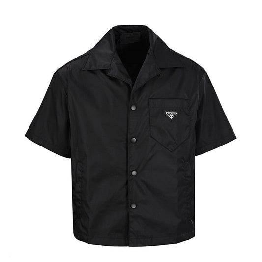 PRADA Milano Dal 1913 Re-Nylon Saffiano Triangle Logo Camp Collar Shirt PRD Black
