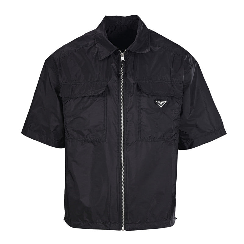 PRADA Milano Dal 1913 Re-Nylon Saffiano Triangle Logo Zip-Front Double Pocket Overshirt PRD Black