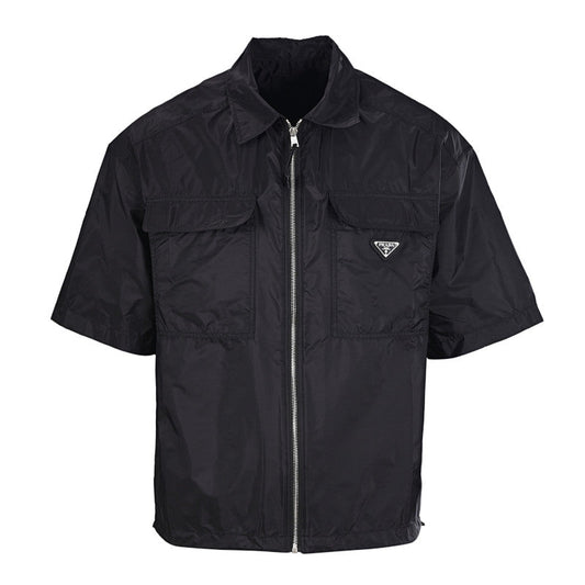 PRADA Milano Dal 1913 Re-Nylon Saffiano Triangle Logo Zip-Front Double Pocket Overshirt PRD Black