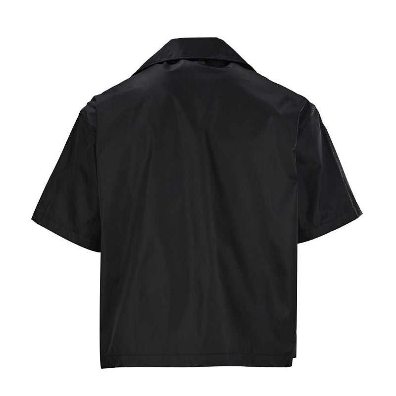 PRADA Milano Dal 1913 Re-Nylon Saffiano Triangle Logo Camp Collar Shirt PRD Black