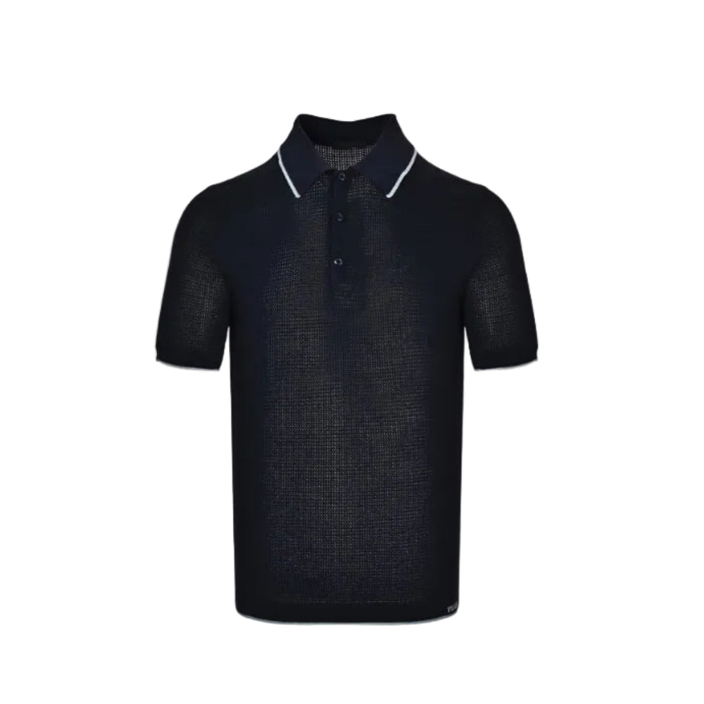 PRADA Milano Honeycomb Knit Tipped Polo Shirt PRD Navy
