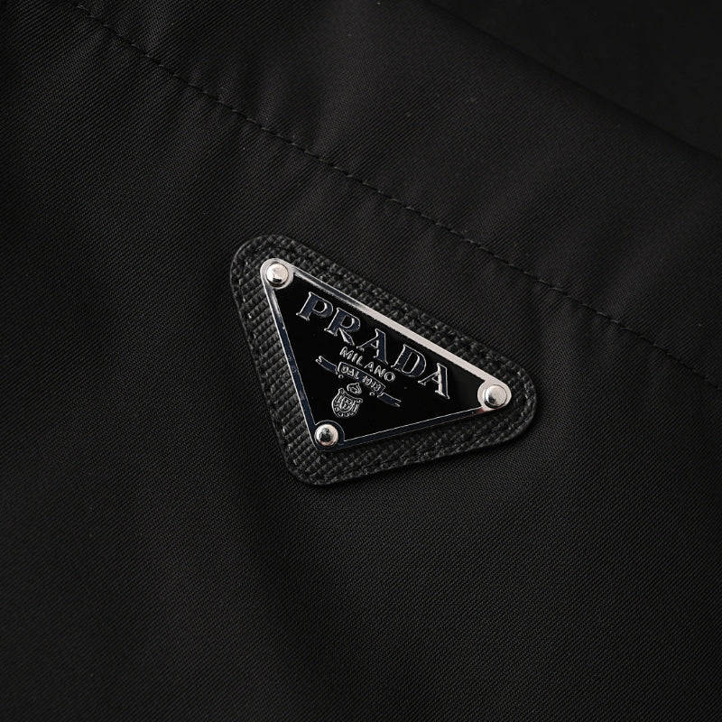 PRADA Milano Dal 1913 Re-Nylon Saffiano Triangle Logo Camp Collar Shirt PRD Black