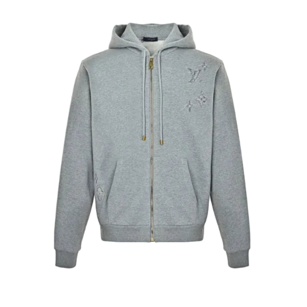 Louis Vuitton Tonal Monogram Scatter Embroidery Zip Hoodie – Heather Grey