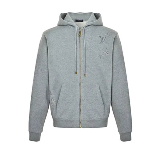Louis Vuitton Tonal Monogram Scatter Embroidery Zip Hoodie – Heather Grey