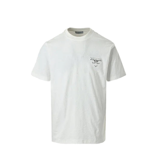 PRADA Milano 3D Logo Embroidered Jacquard Crewneck Tee PRD White