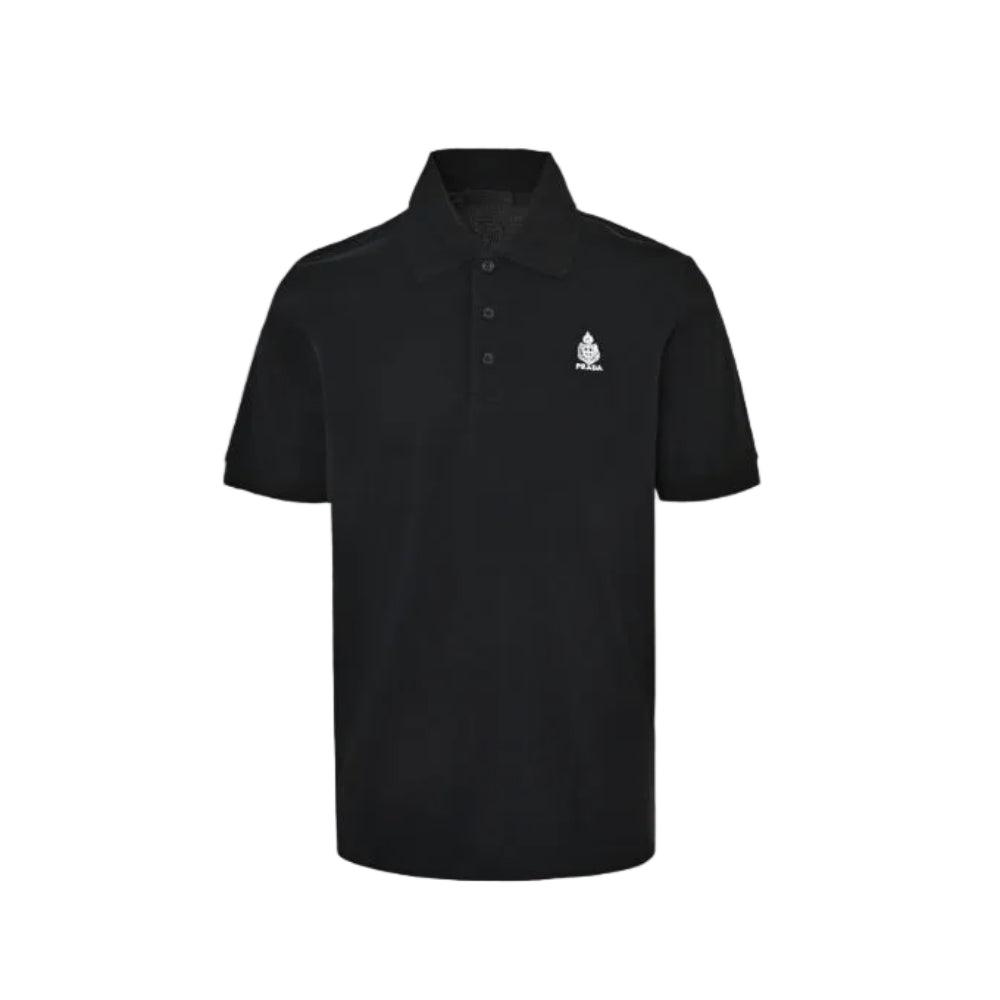 PRADA Royal Crest Embroidered Piqué Polo Shirt PRD Black