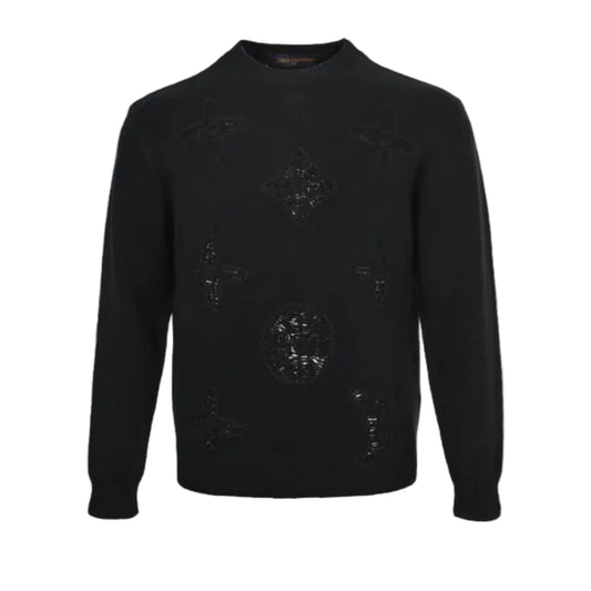 Louis Vuitton Tonal Sequin Monogram Knit Crewneck Sweater – Black
