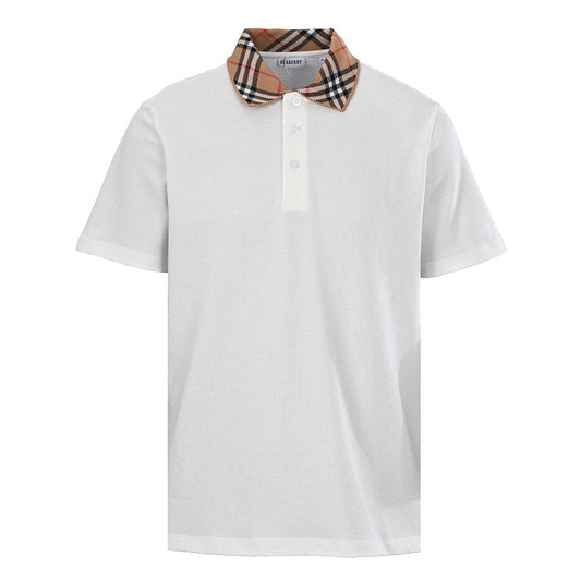 Burberry Short-Sleeve Polo Shirt with Check Collar Detail