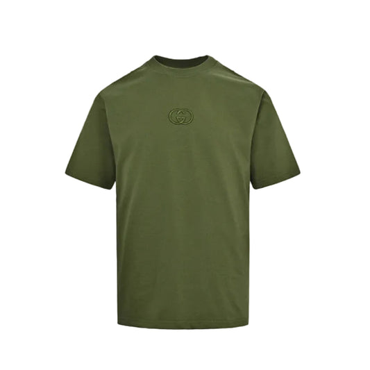 Gucci Army Green Tonal GG Embroidery Heavyweight Tee