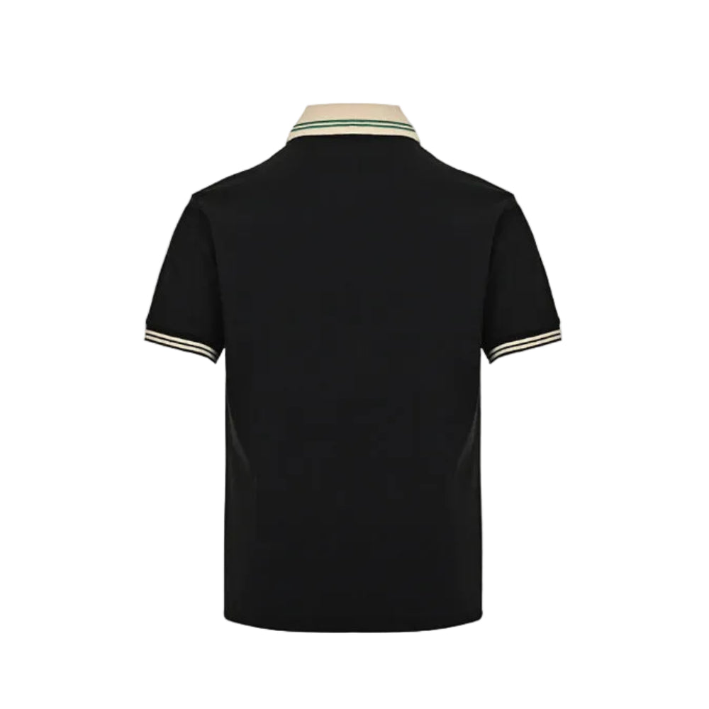 Gucci Black Piqué Contrast Collar GG Monogram Embroidered Stripe Tipped Polo Shirt