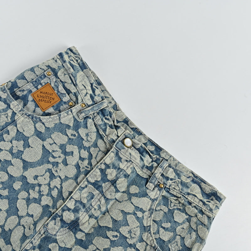 Louis Vuitton Leopard Jacquard Wide-Leg Jeans — Blue Grey