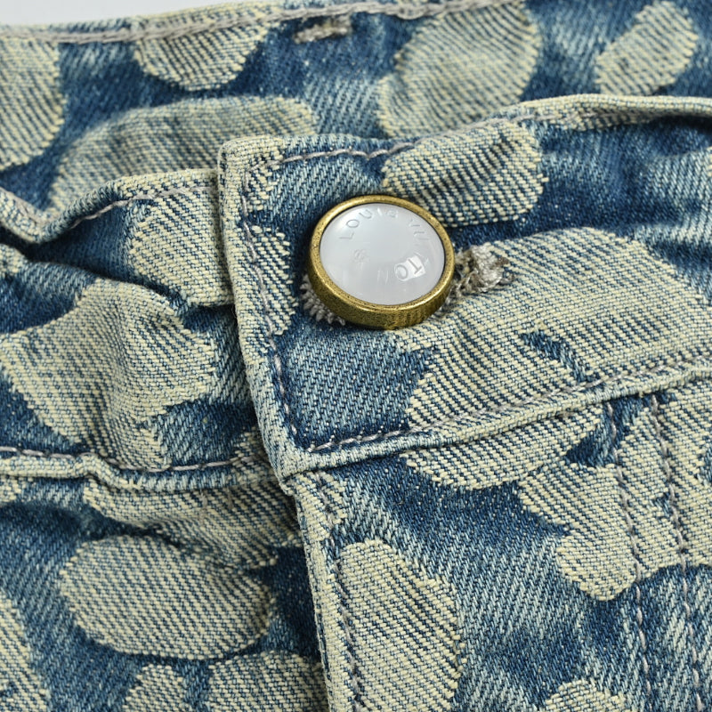 Louis Vuitton Leopard Jacquard Wide-Leg Jeans — Blue Grey