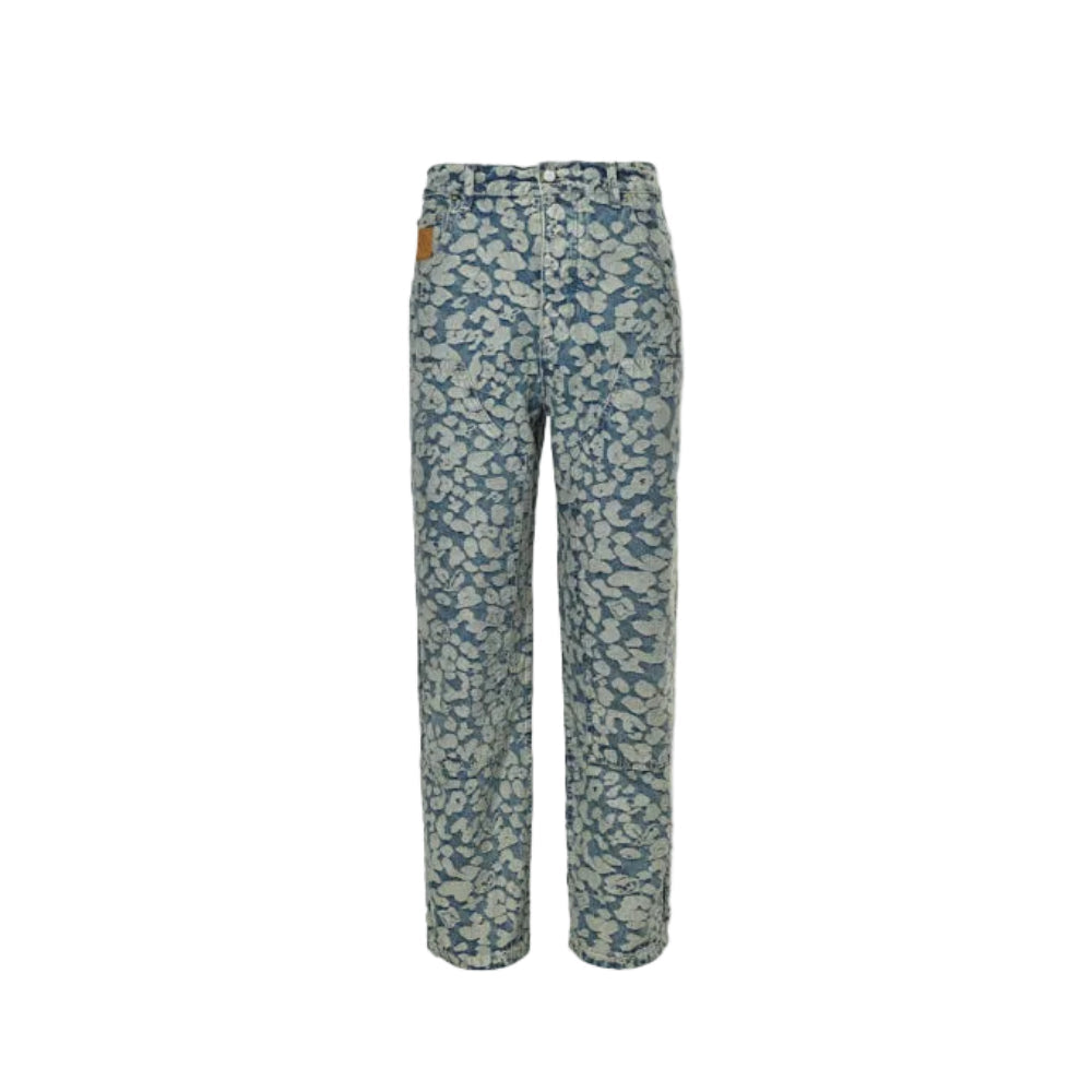 Louis Vuitton Leopard Jacquard Wide-Leg Jeans — Blue Grey