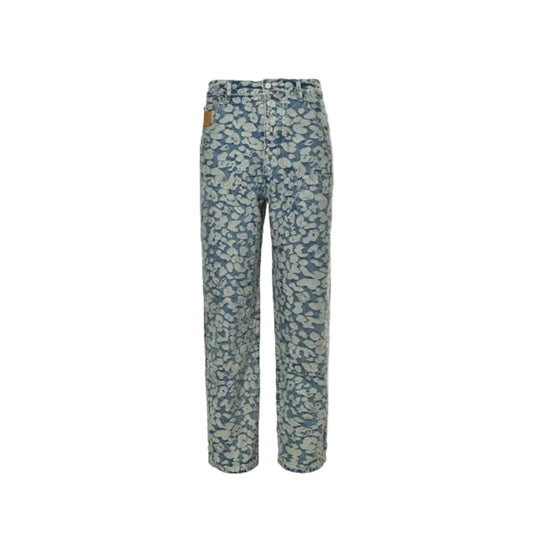 Louis Vuitton Leopard Jacquard Wide-Leg Jeans — Blue Grey