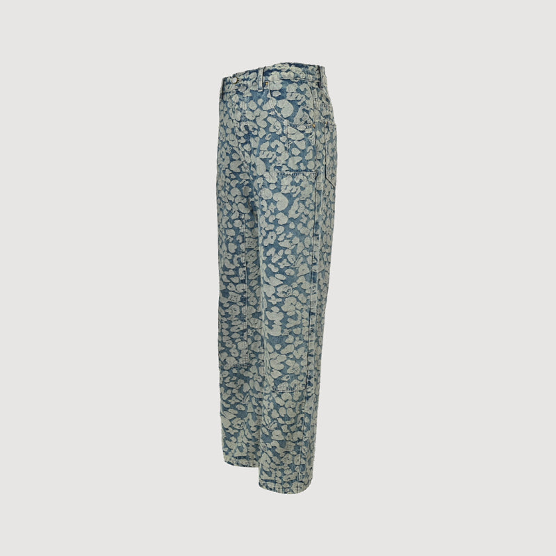 Louis Vuitton Leopard Jacquard Wide-Leg Jeans — Blue Grey