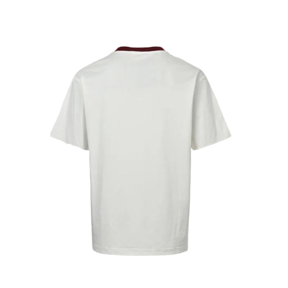 Gucci Off-White Burgundy Rib Collar 3D Block Wordmark Heavyweight Tee