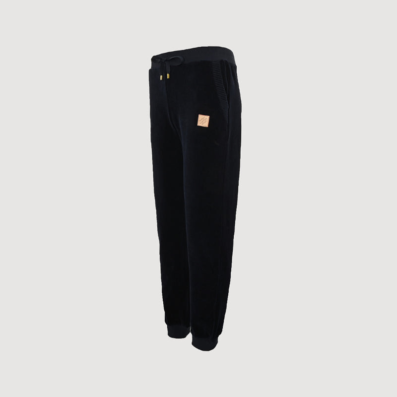 Louis Vuitton Leather Patch Fleece Joggers — Black